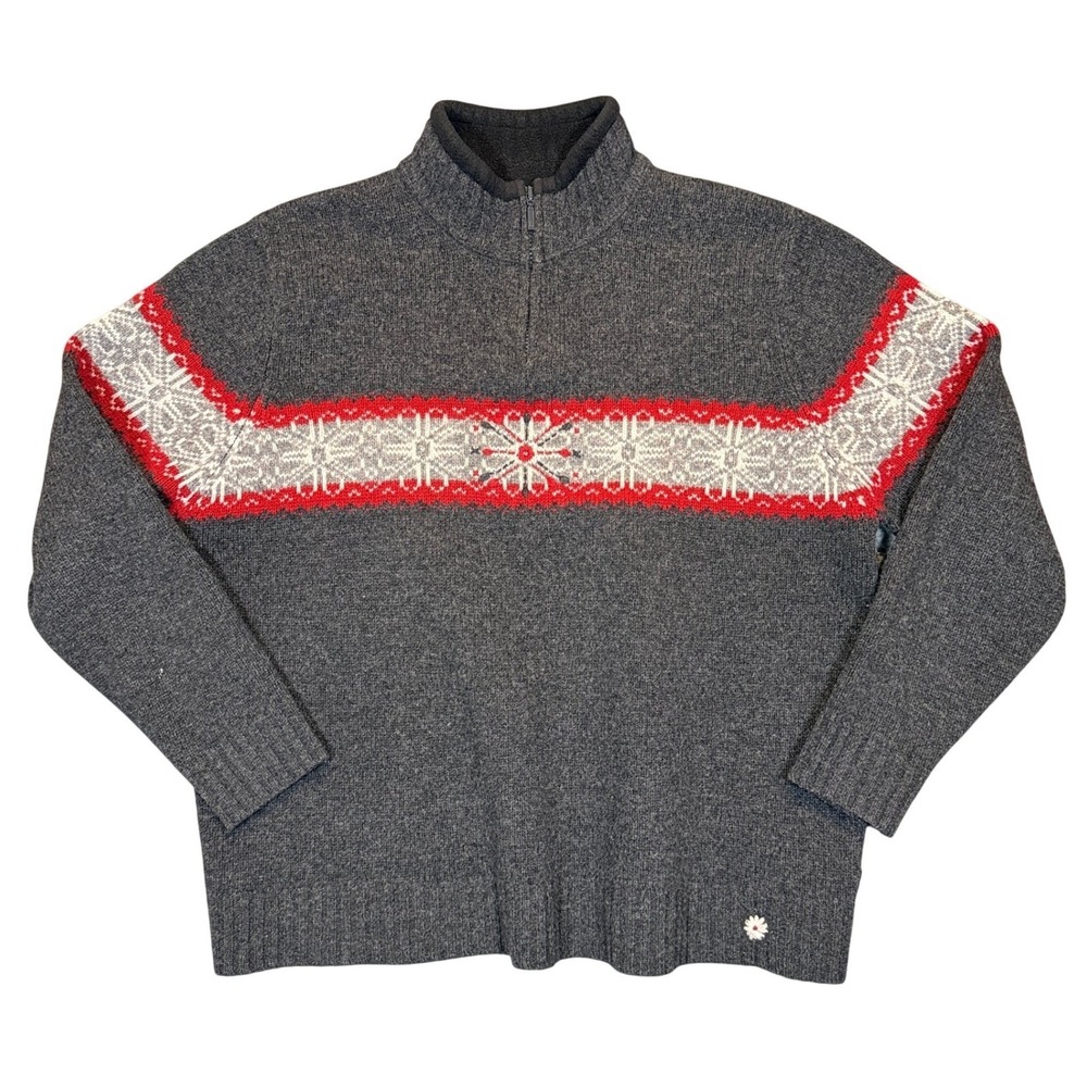 Woolrich 9552 Quarter Zip Sweater Womens XL Lambswool Fair Isle Onyx Heather